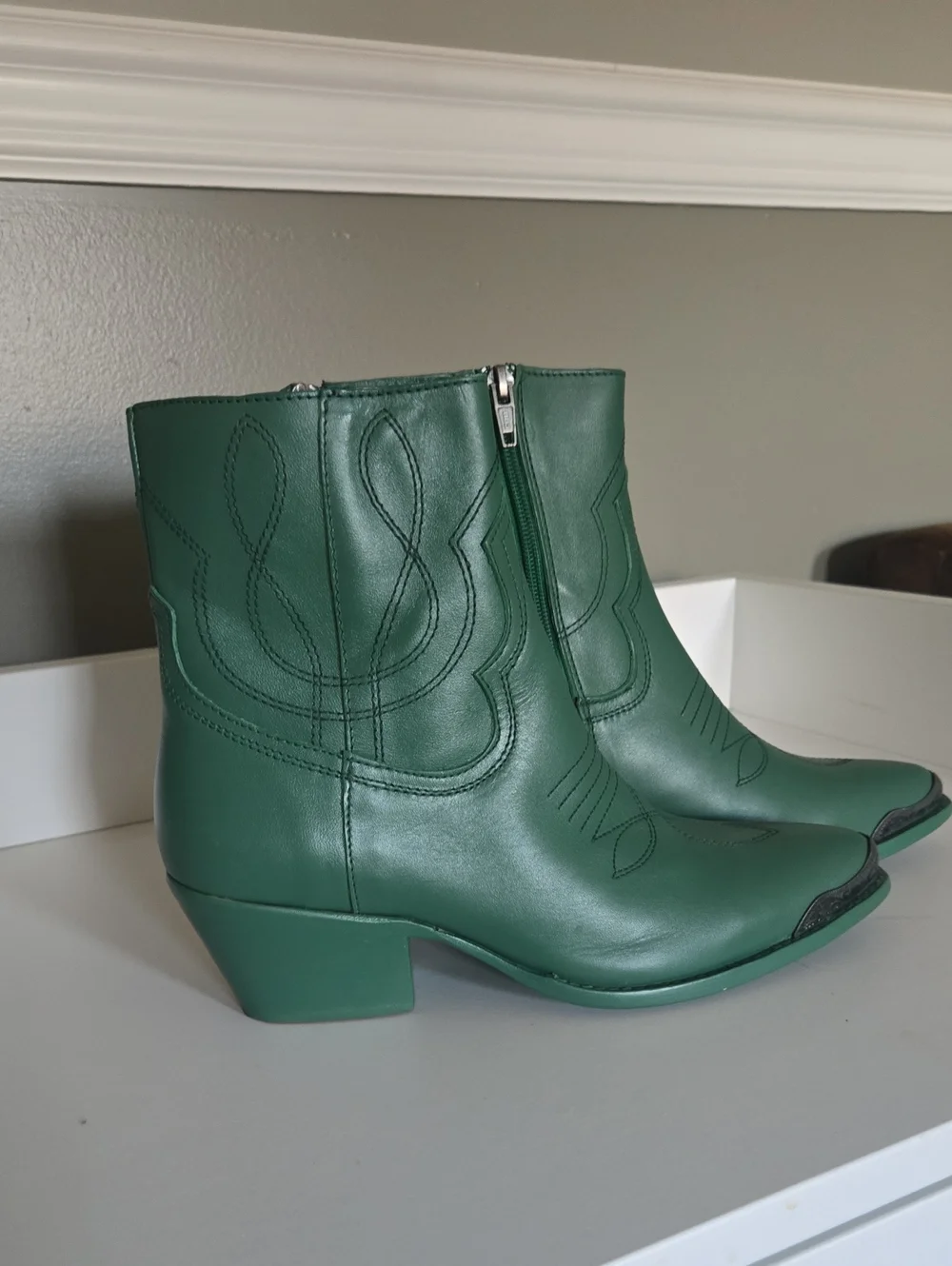 Steve Madden Green Faux-Leather Western Ankle Boots
